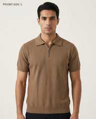 New slim fit tricot polo zipper collar