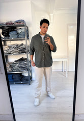 Short collar long sleeve dark green