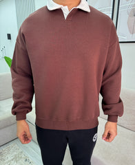 Boxy fit brown polo sweatshirt