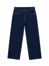 Wide leg navy raw denim