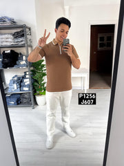 Slim fit tricot beige