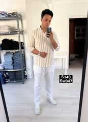 Striped long sleeve shirt beige