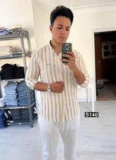 Striped long sleeve shirt beige