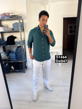 Long sleeve linen petrol