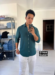 Long sleeve linen petrol