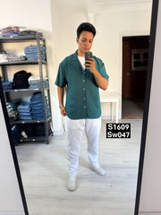 Italian short sleeve linen petrol