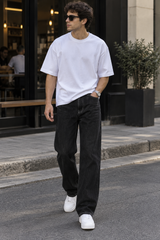 Wide leg black denim