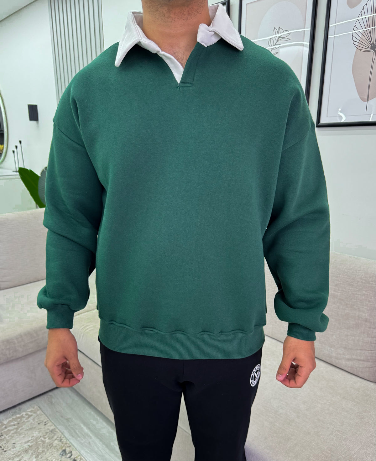 Boxy fit green polo sweatshirt