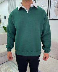 Boxy fit green polo sweatshirt