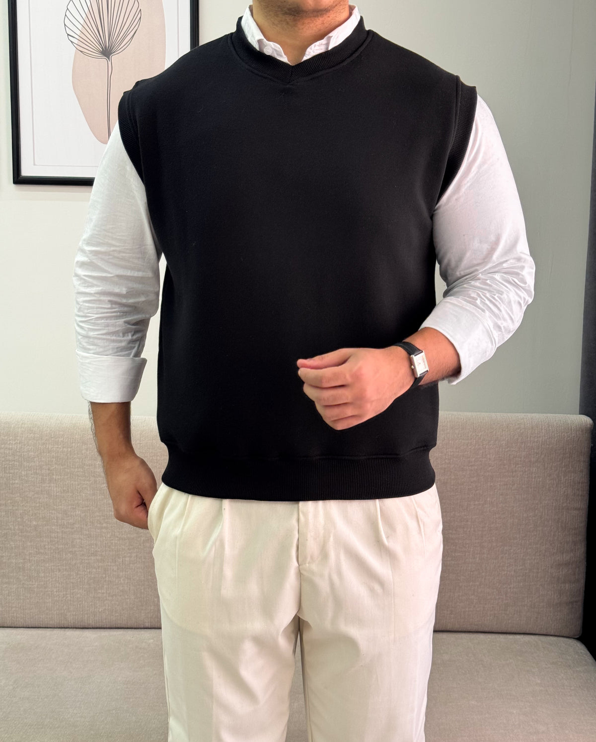 Black relaxed fit vest