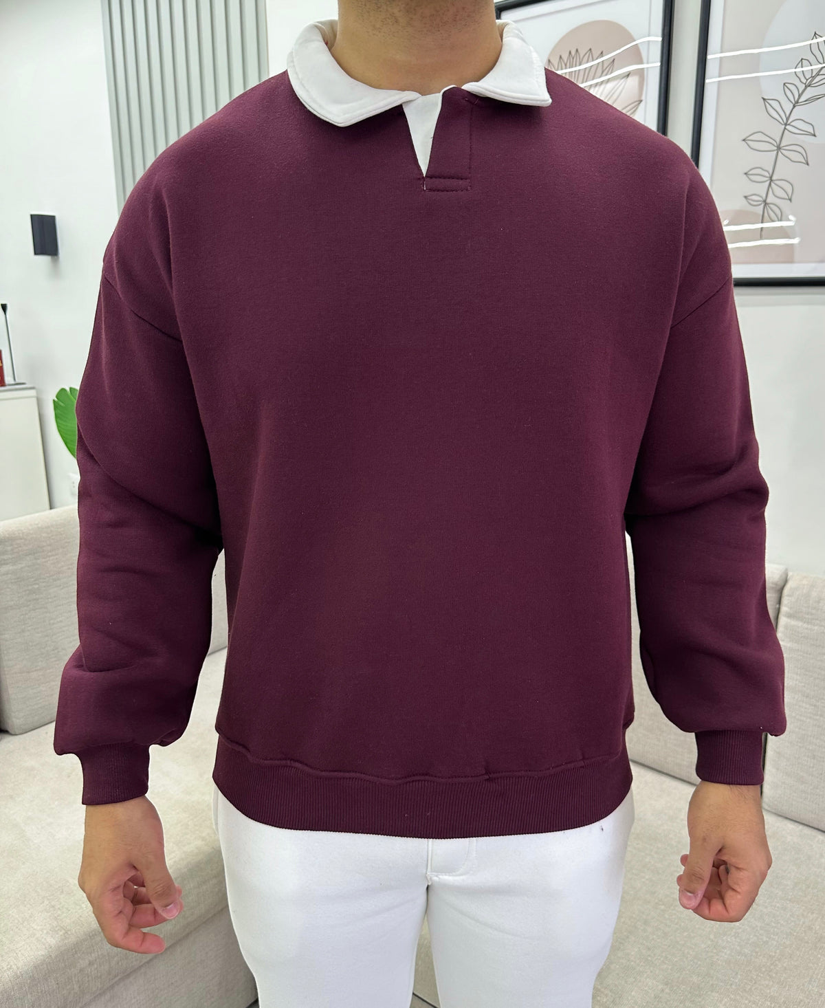 Burgundy relaxed polo sweatshirt