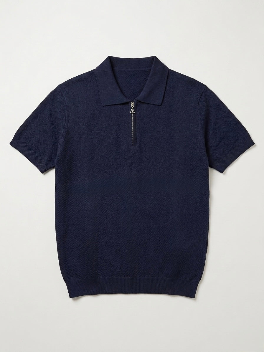 New slim fit tricot polo zipper collar