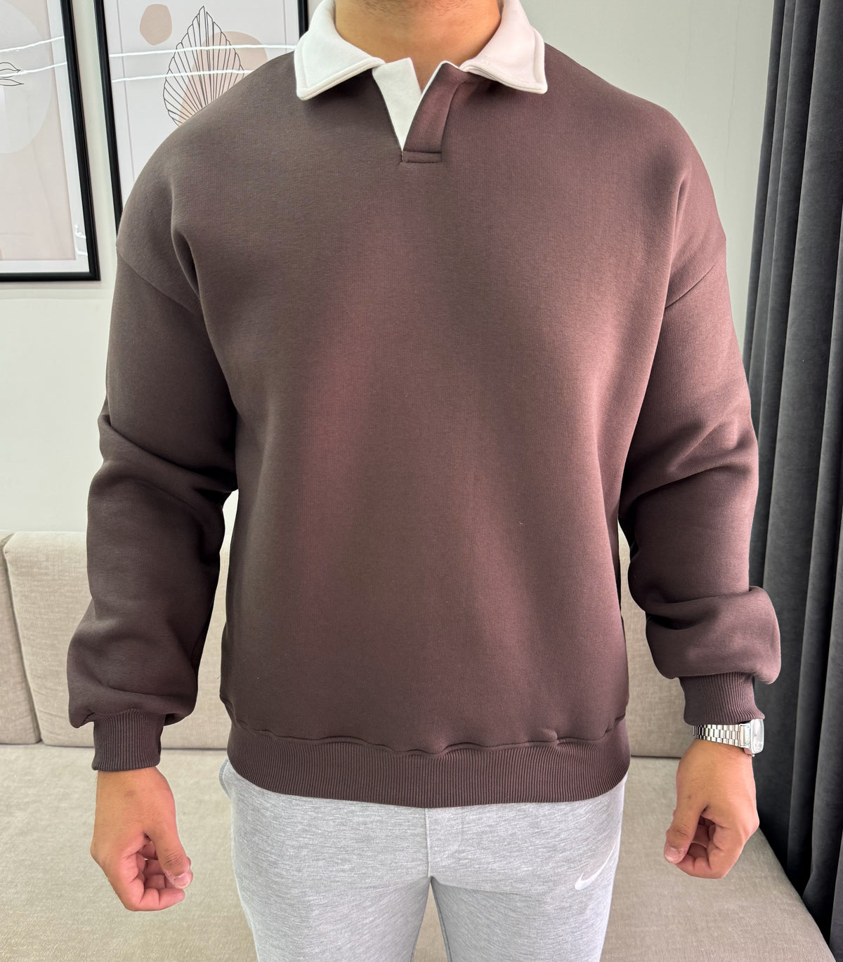 Coffee relaxed polo sweatshirt