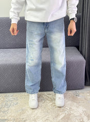 Mid blue wide leg jeans