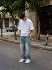 Wide leg blue jeans