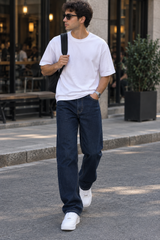 Wide leg navy raw denim