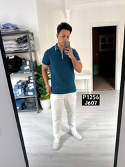 Slim fit tricot petrol